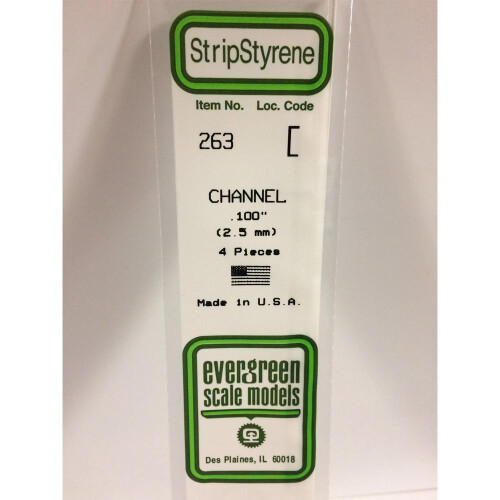 Evergreen Evergreen 263 - 0.1"/2.5mm Polystyrene Channels 14"/35cm 4 pcs
