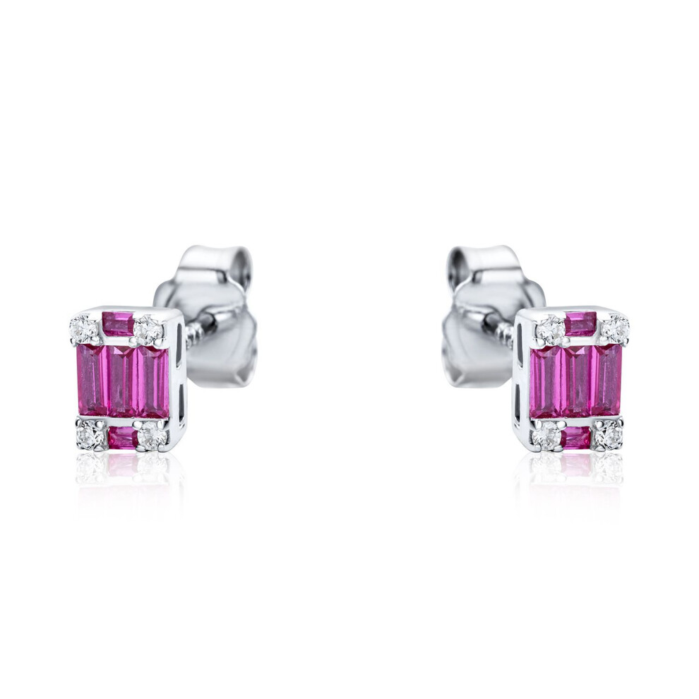 Jewelco London Rhodium Plated Sterling Silver Red Cubic Zirconia Illusion Solitaire Cluster Stud Earrings - Re42794rb