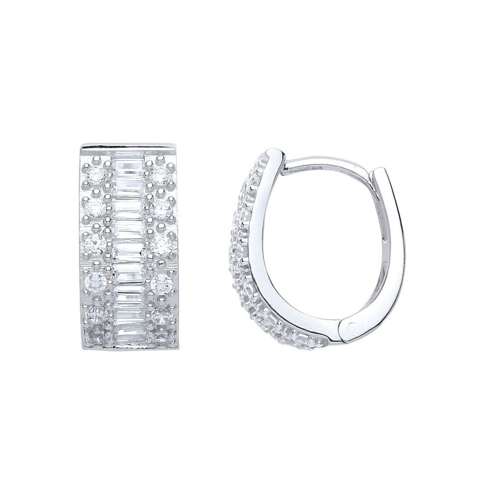 Jewelco London Ladies Sterling Baguette Cubic Zirconia Pave Eternity Ring Hoop Earrings 12Mm - Gve652 Silver