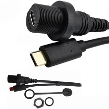 USB-C IP67 Waterproof Cable Type-C 3.1 3A Panel Mount Connector Extension Cord 30cm for Car Yachts Motorcycles