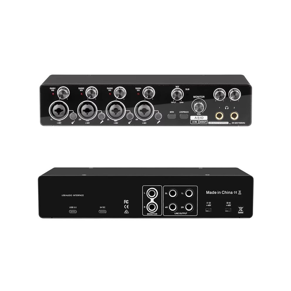 Professional 4 Channel Usb Audio Interface Sound Card Support Asio, Mic Preamplifier For Studio And Live Recording 4712844137809