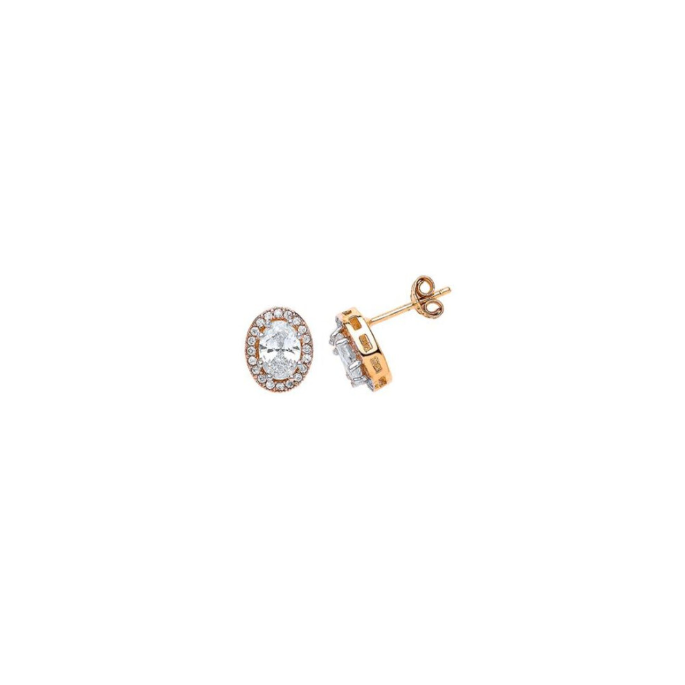 Jewelco London 9Ct Cz Oval Stud Earrigs Stud Earrings - G9e8018 Gold