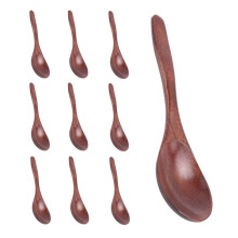 Wooden Spoons, 10 PCS Wood Soup Spoon Set, Long Handle Natural Wood Table Spoons for Eating Mixing Stirring Cooking - 7.3 Inches