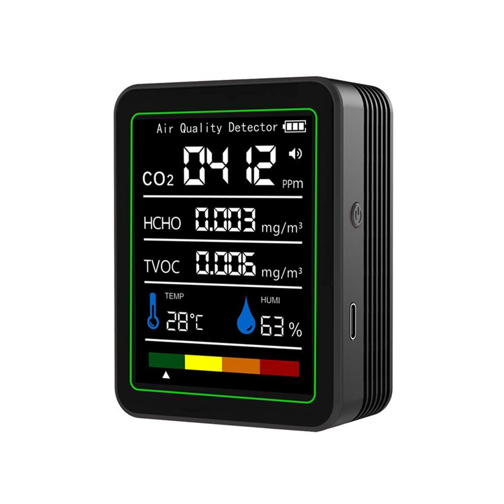 Mt05 Indoor Air Quality Monitor Tvoc Hcho Temperature Humidity Tester Co2 Meter Usb Rechargeable Co2 Detector Black 6031357774997