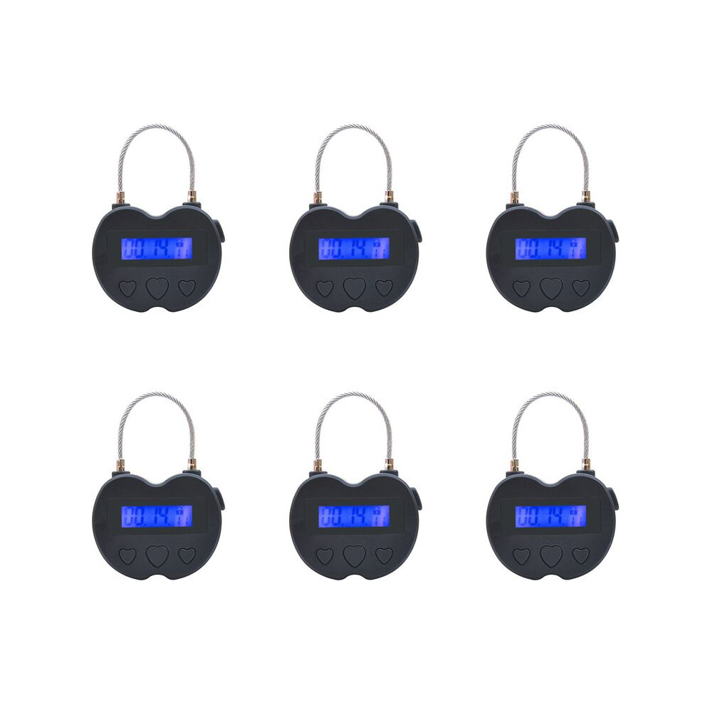6X Lock Lcd Display Lock Usb Rechargeable Temporary Timer Padlock Travel Electronic Timer Black 4711641821447