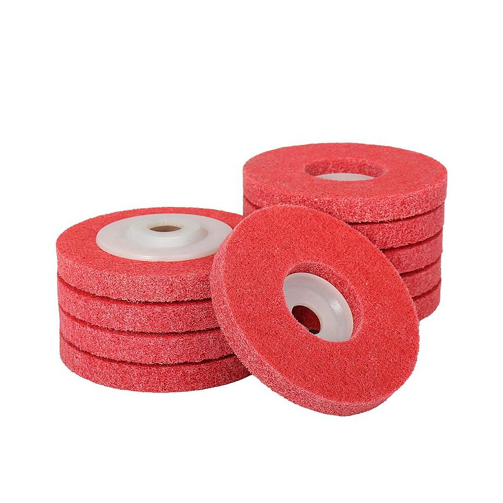4 Inch X 5/8 Inch Nylon Fiber Flat Abrasives Buffing Polishing Wheel For Angle Grinder 9P Hardness 10 Pcs, Red 4711077182297