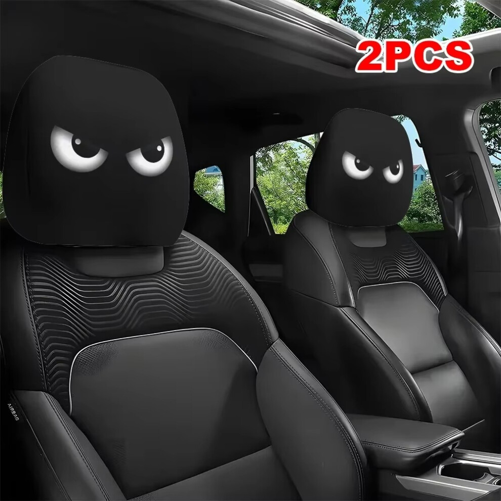 2Pcs Funny Slanted Eyes Car Headrest Covers, Cartoon Face Elastic Protector For Halloween Christmas, Holiday Auto Decor 971604238550
