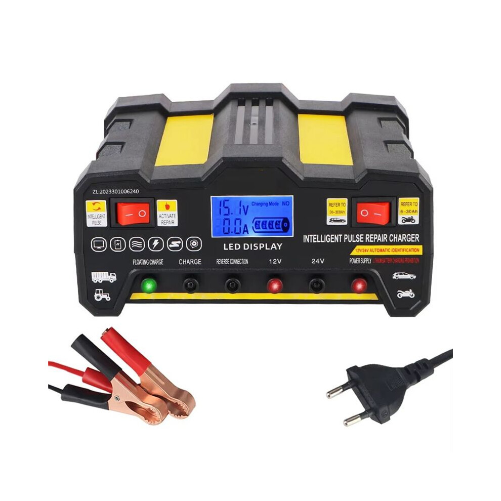 Intelligent Pulse Repair Battery Charger 300Ah Lcd For Wet Dry Lead Acid Full Automatic Car Battery Charger Eu-Plug 4713241364263