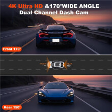 A215 Car Dash Cam 4K UHD 2160P Front Rear Camera 2 Camera DVR Recorder Rear View DVR Cam 170 Wide Angle Night Vsion