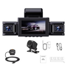 Dashcam 4K 4-Kanaals Camera voor en Achter, 360-Camera voor in de Auto, Ingebouwde Wifi, GPS, WDR, Nachtzicht, 24-Uurs Parkeermodus