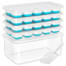 Conjunto de Formas de Gelo com Tampa e Recipiente - Formas de Gelo de Silicone para Congelador, Recipiente Empilhável para Armazenamento e Pá