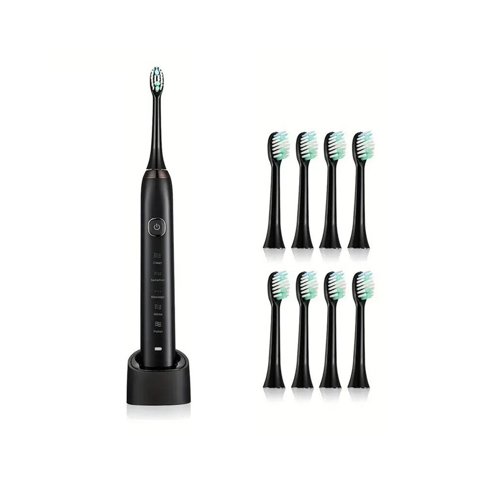 Black Electric Toothbrush Ultrasonic Dental Teeth Whitening Rechargeable Adult Tooth Brush With8 Brush