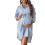 Stylish Button Down Collar Casual Maternity-blue and white L 1