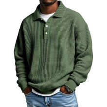 Men's Lightweight Shirt Long Sleeve Waffles Knit Texture-AA XL