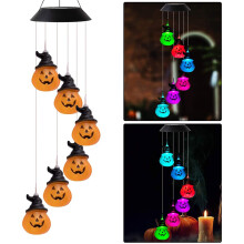 Pompoen windgong op zonne-energie met lichtjes voor buiten, Halloween decoratie