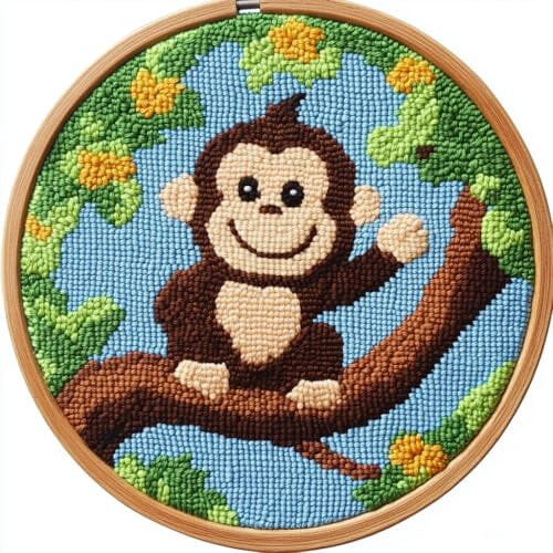 Punch Needle Kit Cartoon Affe auf Baum – Anfänger