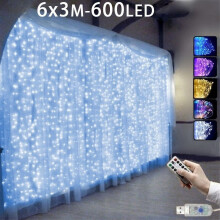 LED-gordijnverlichting met 8 standen, 1 x 1,5 m, 200 LED's