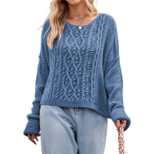Womens Oversized Cable Knit Crew Neck Long Sleeve Fall Chunky Pullover Casual Loose Fit Sweater Tops  L