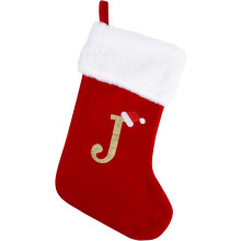 Meia de Natal de veludo vermelho com monograma, 50 cm (20 polegadas).