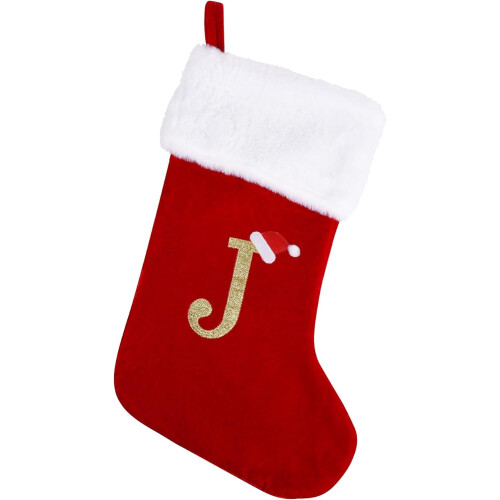 Meia de Natal de veludo vermelho com monograma, 50 cm (20 polegadas).