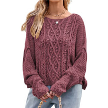 Womens Oversized Cable Knit Crew Neck Long Sleeve Fall Chunky Pullover Casual Loose Fit Sweater Tops  Red S
