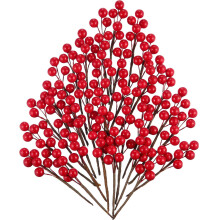 Bacche di agrifoglio artificiali rosse, 360 pezzi su 60 steli