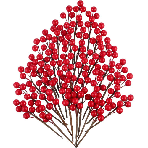 Bacche di agrifoglio artificiali rosse, 360 pezzi su 60 steli