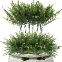 12 Helechos Artificiales Resistentes A los Rayos UV para Decoración de Exteriores e Interiores, Vegetación Artificial para Jardín, Porche y Patio