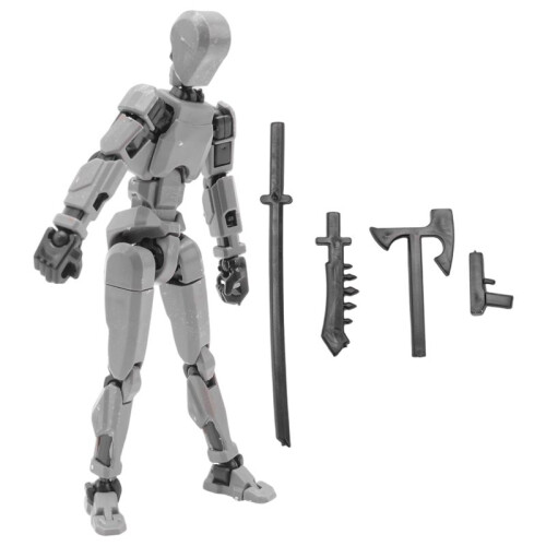Robot Action Figure, 3D Printed with Full Articulation for Stop Motion Animation Gray