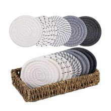 Drink Coasters ,Seagrass Basket Holder Set,10Pcs Boho Absorbent Coasters for Coffee Table, Large Hand Woven Basket