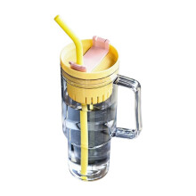 Grote Plastic Drinkbeker met Rietje en Handvat in Koreaanse Stijl, voor Buitensporten, 1200 Ml Waterfles, Geel