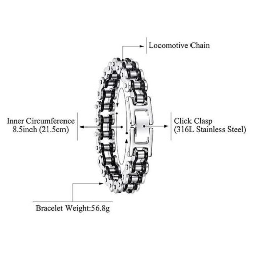 Armbånd - Rustfrit stål - Titanium - 13 mm bredde - 21 cm længde - Sort sølv 2