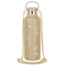 Diamond Stainless Steel Water Bottle Portable Glitter Rhinestone Water Bottle Crossbody Bling Thermal Flask 600ml D