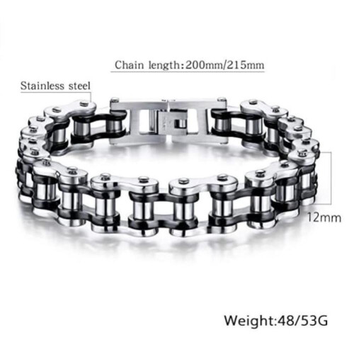 Armbånd - Rustfrit stål - Titanium - 13 mm bredde - 21 cm længde - Sort sølv 1
