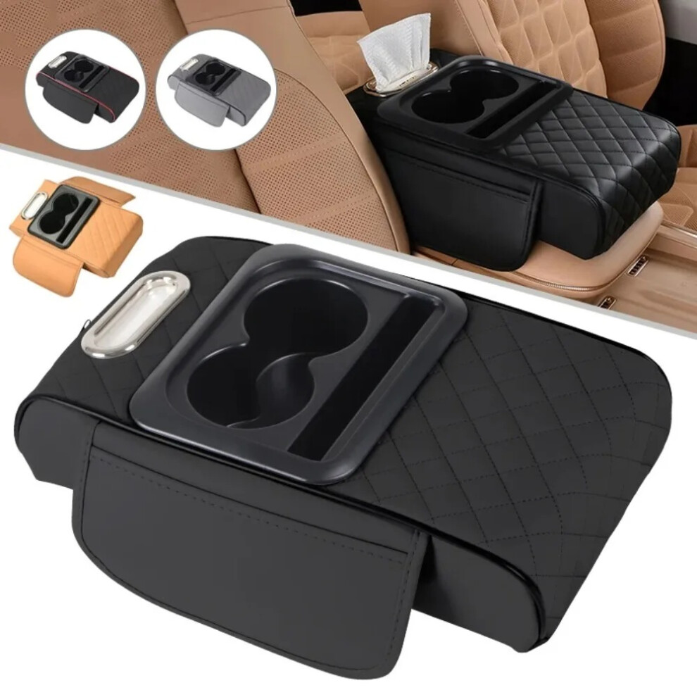 Auto Center Console Armrest Cushion With 2 Cup Holder Pu Leather Armrest Pad Portable Car Amrest Pillow Cover Height Pad 710256348015