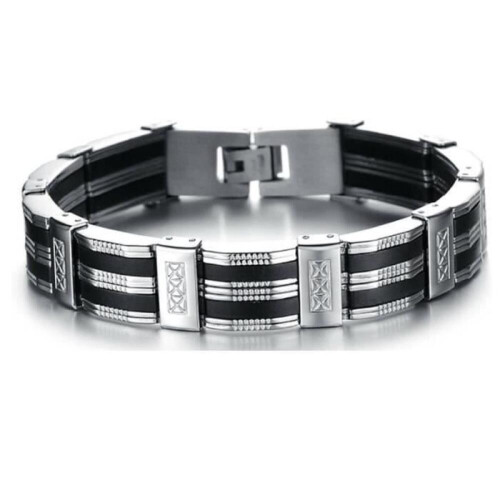 Pulseira masculina - Aço inoxidável - Prateada - 13 mm 1