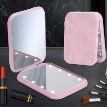 LED Lighted Makeup Mirror - 3X Magnification Compact Folding Travel Mirror with 8 LED(Pink 2PCS) Lights
