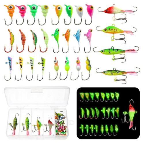 Kit com 28 Cabeças de Jig Luminosas para Pesca no Gelo, Ideais para Peixes Como Perca-, Peixe-Lua, Walleye e Outros. 2