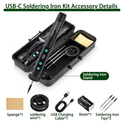 Cordless Soldering Iron Kit with LCD Display, USB Rechargeable, Adjustable Temperature for Electronics Repair and Etc 2