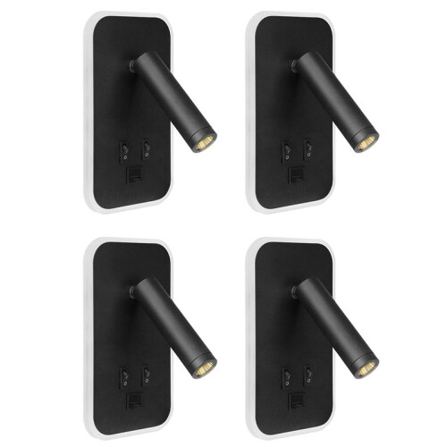 4X Wall Light Backlight USB Charging 330 Degree Rotation Adjustable Wall Lamp Bedside Study Reading Sconce Lamp Black