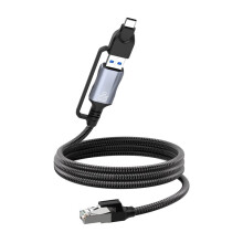 2 in 1 USB A Type C to RJ45 Ethernet Adapter 1000Mbps Gigabit Network Cable USB C to RJ45 Gigabit LAN Network Cable