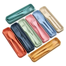8 Sets Wheat Straw Cutlery, Reusable Portable Travel Utensil Set with Case, Spoon Knife Fork