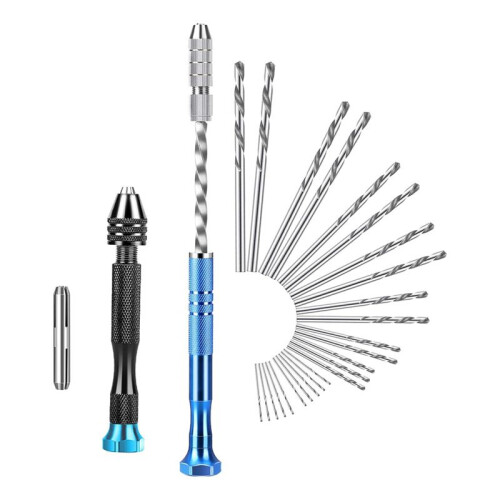 28PC Precision Pin Vise Hand Drill Set with 0.5-3.0mm Micro-Type Twist Drill Bit,for Electronic Assembling,Model Making