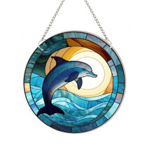 Stained Acrylic Window Hanging Ornament, Ocean Themed Decor Hanging with Chain,for Indoor Outdoor Decor,(11.8In)