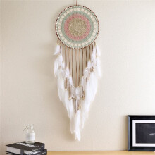 Woven Round Dream Catcher with Feather Tassel for Bedroom Hanging Decoration Cute Pendant for Home Decor,A