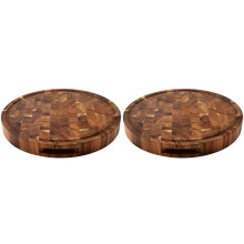 2X Acacia Wood End Grain Cutting Boards Wooden Butcher Block Meat Cutting Wood Thick Board Round Wood Chopping Boards