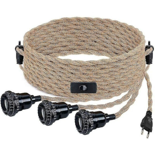Luminária pendente de corda de cânhamo DIY E27 com interruptor e plugue