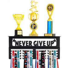 Mensola porta medaglie "Never Give Up" - Acciaio al carbonio, nera
