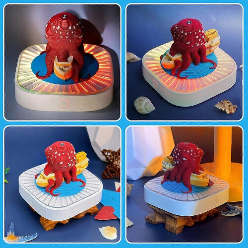 3D Paper Art Octopus Memo Pad Note Gift with Light DIY 2
