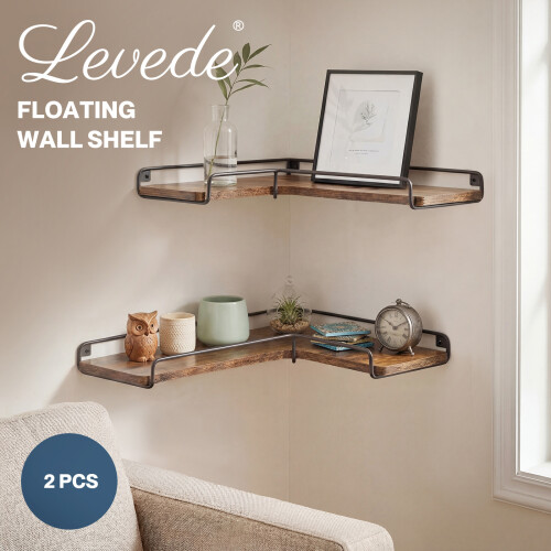 Levede Rustic Floating Shelves Set 2PC Kitchen Corner Wall Shelf Unit Storage